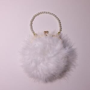 White Bridal Pearl Strap Purse Bag Clutch Fuzzy